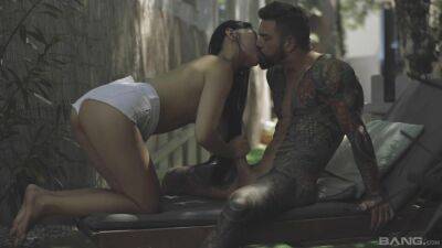 Dashing brunette devours cock in passionate outdoor fantasy shag on freereelz.com