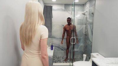 Blonde beauty shares man's fantasy and fucks his big black dick in unique modes on freereelz.com