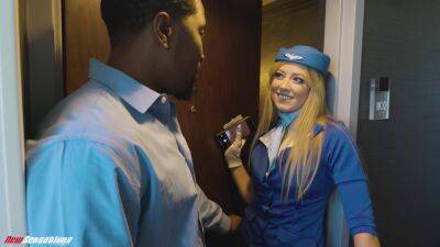 Blonde stewardess enjoys black man's dick during her break between flights on freereelz.com