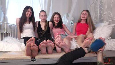 Quadruple tickle pleasure - ticklish young feet and upperbody on freereelz.com