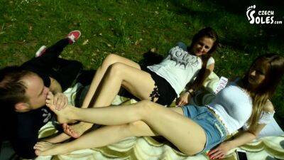 Two Barefoot Girls In Park Having Their Feet Worshiped By A Stranger (foot Worship Public Feet) - Czech Republic on freereelz.com