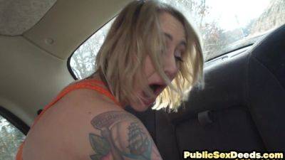 Tattooed taxi slut in pantyhose drilled by taxi man outdoor on freereelz.com