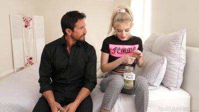 Petite blonde suits stepdad's needs by taking her undies down for him on freereelz.com