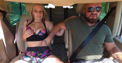 Seductive blonde gets her dose on the back seat before sucking the cock dry in the sun on freereelz.com