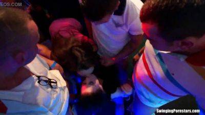 Wild club orgy with sexy babes dancing and fucking hard on freereelz.com