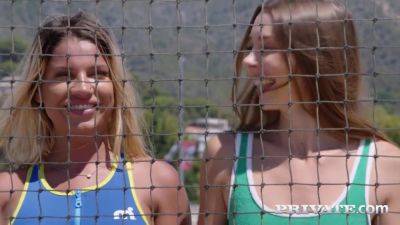 Mary Popiense and Angel Rivas Practice Strip Volleyball - Russia on freereelz.com