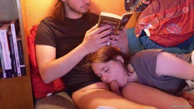 My boyfriend loves to read a book while I keep his cock in my mouth. on freereelz.com