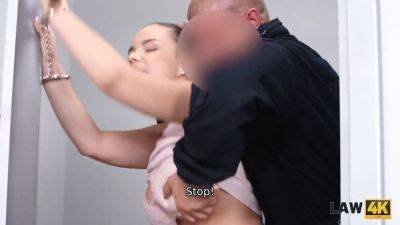 Sofia Lee, a chubby teen thief, sucks cock while being arrested by the police on freereelz.com