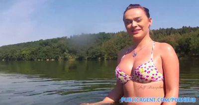 Bikini babe with huge tits gets pounded on the lake in POV reality video on freereelz.com