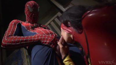 Spider man rams gorgeous brunette super hero and floods her tits on freereelz.com