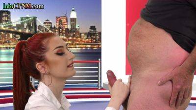 CFNM redhead British babe sucks cock in live TV show - Britain on freereelz.com