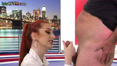 CFNM redhead British babe sucks cock in live TV show - Britain on freereelz.com