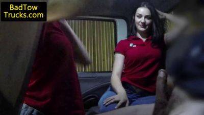 Lucky amateurs share driver's hard cock after getting stranded in a truck on freereelz.com