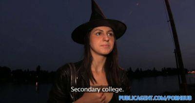 Watch Meg Magic's Halloween witch get pounded hard behind a tree in POV - Hungary on freereelz.com