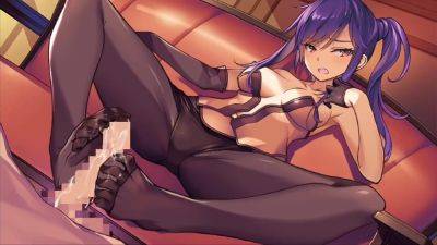 Purple-haired Anime Hottie In Pantyhose Giving A Hot Footjob - Japan on freereelz.com