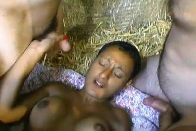 French Ebony With Short Hair Pleasing Multiple White Cocks On A Farm - France on freereelz.com