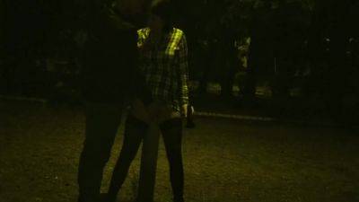 Kinky Couple Masturbates Together In A Public Park on freereelz.com