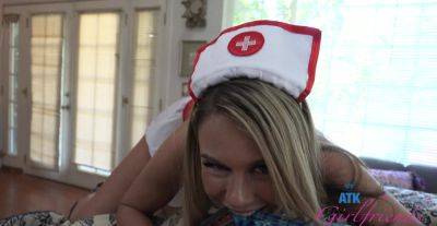 Cute babe in nurse uniform tries cock in every hole while sharing the best POV on freereelz.com