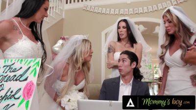 Busty brides share a wedding planner's dick in hot group sex. on freereelz.com