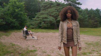 Curly black doll tries random man's huge dick in a dirty outdoor play on freereelz.com