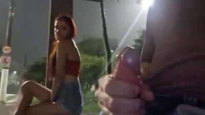 Risky Hand Job on the Street for Redhead at Bus Stop on freereelz.com