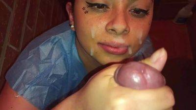 Latina girl being enthusiastic about blowjob and gets facial pov on freereelz.com