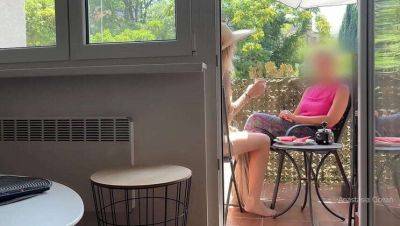 My Husband Jerks Off and Cums in Front of My Step-Mom While We Chat on the Balcony on freereelz.com