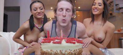 Latin beauties baked a cake and passionately congratulated their friend on his birthday. on freereelz.com