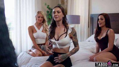 Nathan Bronson Finds Try Not to Cum Challenge Tough with Three Steaming Hot Pornstars on freereelz.com