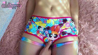 Petite 18-year-old girlfriend, Lolliepopxxxx, excitedly shows off her favorite cartoon character panties on freereelz.com