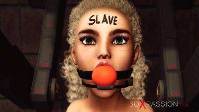 3D Blonde slave submissively serve her mistress on freereelz.com