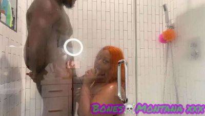 Ebony BBW Shower Fun with Juicy T & Bones Montana on freereelz.com