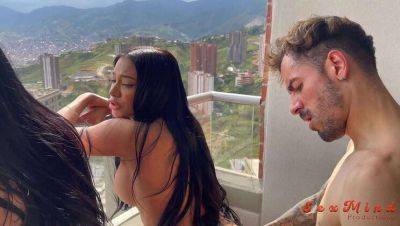 Yenifer Chacon: Venezuelan Brunette with Big Breasts in Intense Encounter with Coach on Balcony on freereelz.com