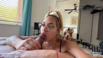 Sexy Latina in Glasses Gives Hot Blowjob and Swallow on freereelz.com