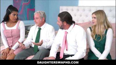 Step-Dad and Step-Daughters in Forbidden Orgy: Harlow West & Maya Farrell on freereelz.com