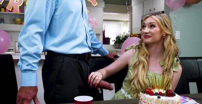 Blonde girl tries boyfriend's dad for loud sex during birthday party on freereelz.com