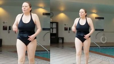 Hot Granny Marierocks Shows Off Her Curvy Body in Black Swimsuit at 66 on freereelz.com